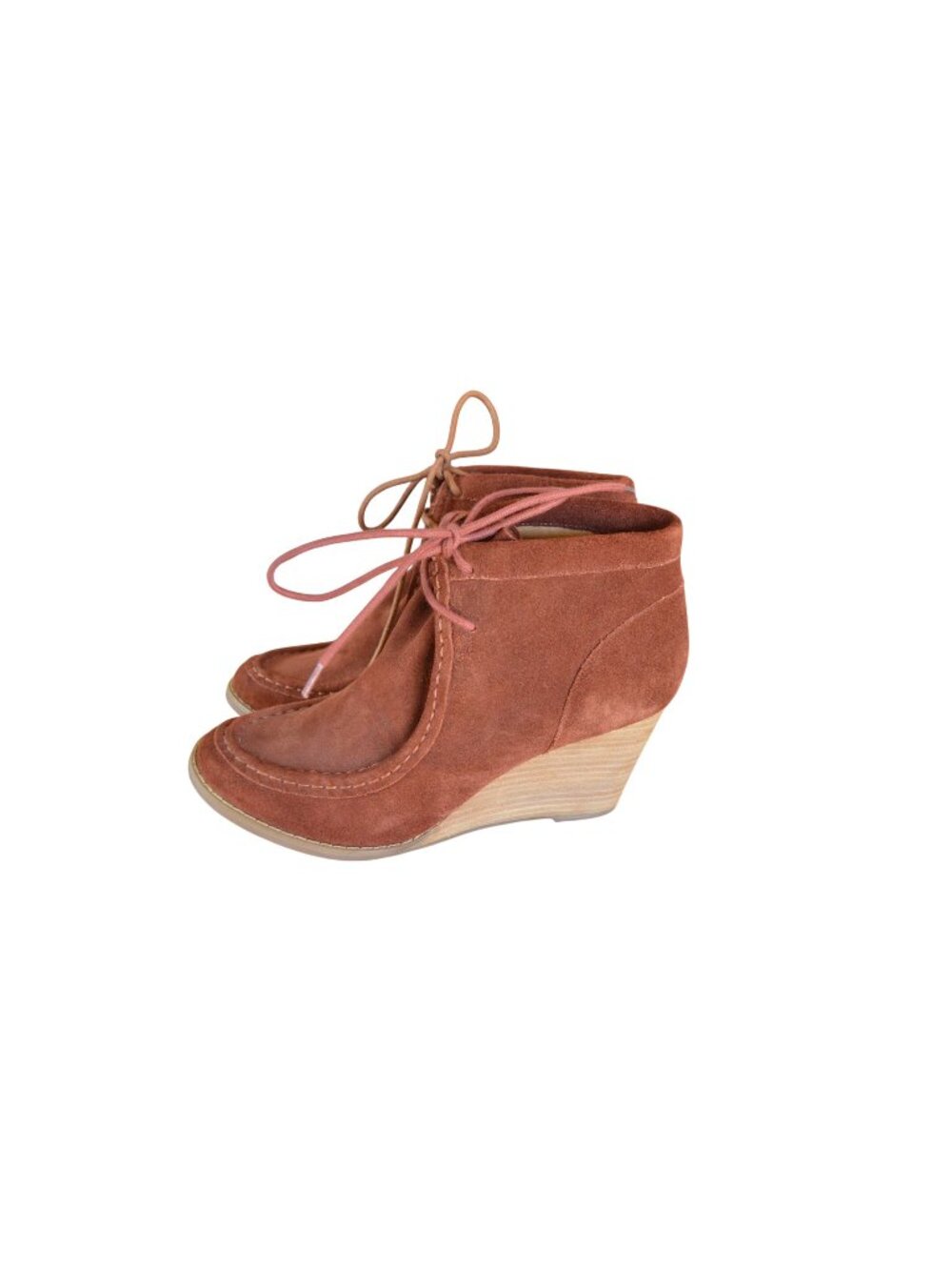 Lucky Brand Red Brown Suede Leather Lace Up Wedge Booties Women's Size 9 Boho